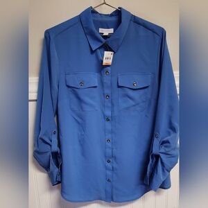 Charter Club Two Pocket Button Blue Shirt Small - New With Tags